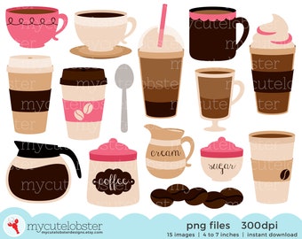 custom paper hot cups Coffee Clipart Set - clip art set of coffee, espresso, coffee break, cups, latte - Instant Download, Personal Use, Commercial Use, PNG