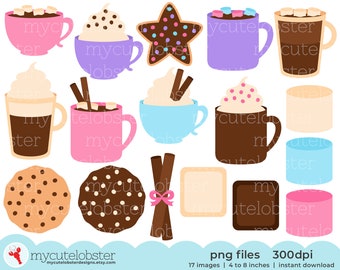 Hot Chocolate Clipart - hot cocoa clipart set, chocolate, mugs, cocoa clip art - Instant Download, Personal Use, Commercial Use, PNG