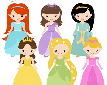 Princess Clipart Set - clip art set of princesses, cute princess clipart, princess - Instant Download, Personal Use, Commercial Use, PNG