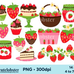 Clipart fraises, fraise Clipart, clipart nourriture, clipart fruits, fraise PNG, clipart été, usage personnel, usage Commercial