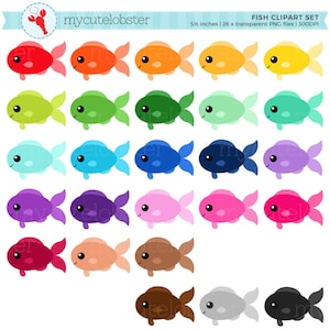 Conjunto de imágenes prediseñadas de peces arcoíris: conjunto de imágenes prediseñadas de peces, peces lindos, peces felices, arcoíris: descarga instantánea, uso personal, uso comercial, PNG