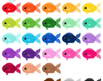 Rainbow Fish Clipart Set - clip art set of fish, cute fish, happy fish, rainbow - Instant Download, Personal Use, Commercial Use, PNG