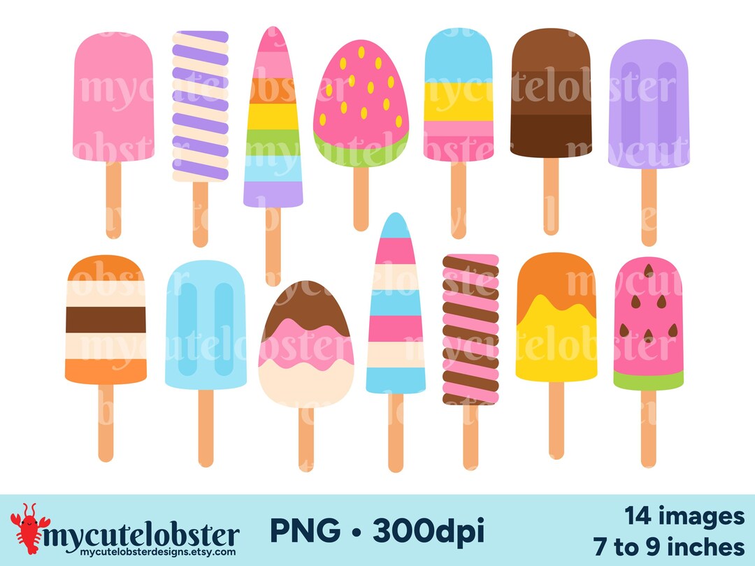 Ice Lollies Clipart - Set of Ice Creams, Ice Lolly, Summer, Food, Clip ...