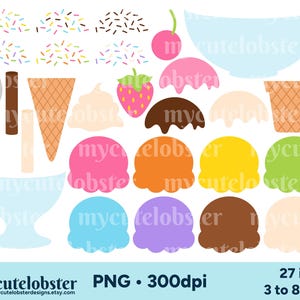 Clipart costruttore di gelati - crea il tuo gelato, set di clipart, cono gelato fai da te - Download immediato, uso personale, uso commerciale, PNG