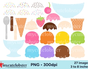 Ice Cream Builder Clipart - build your own ice cream, clipart set, DIY ice cream cone - Instant Download, Personal Use, Commercial Use, PNG