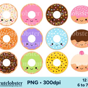 Cute Donuts Clipart - set of happy donuts, cute donuts, doughnut, donut clip art - Instant Download, Personal Use, Commercial Use, PNG