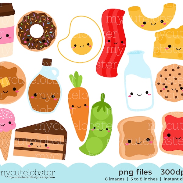 Süße Perfect Match Food Clipart - Freundschafts-ClipArt-Set, Milch, Keks, Toast, Erbsen - Sofortiger Download, persönliche Nutzung, kommerzielle Nutzung, PNG