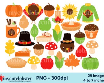 Thanksgiving Clipart - set of fall graphics, turkey clip art, PNG Digital Download