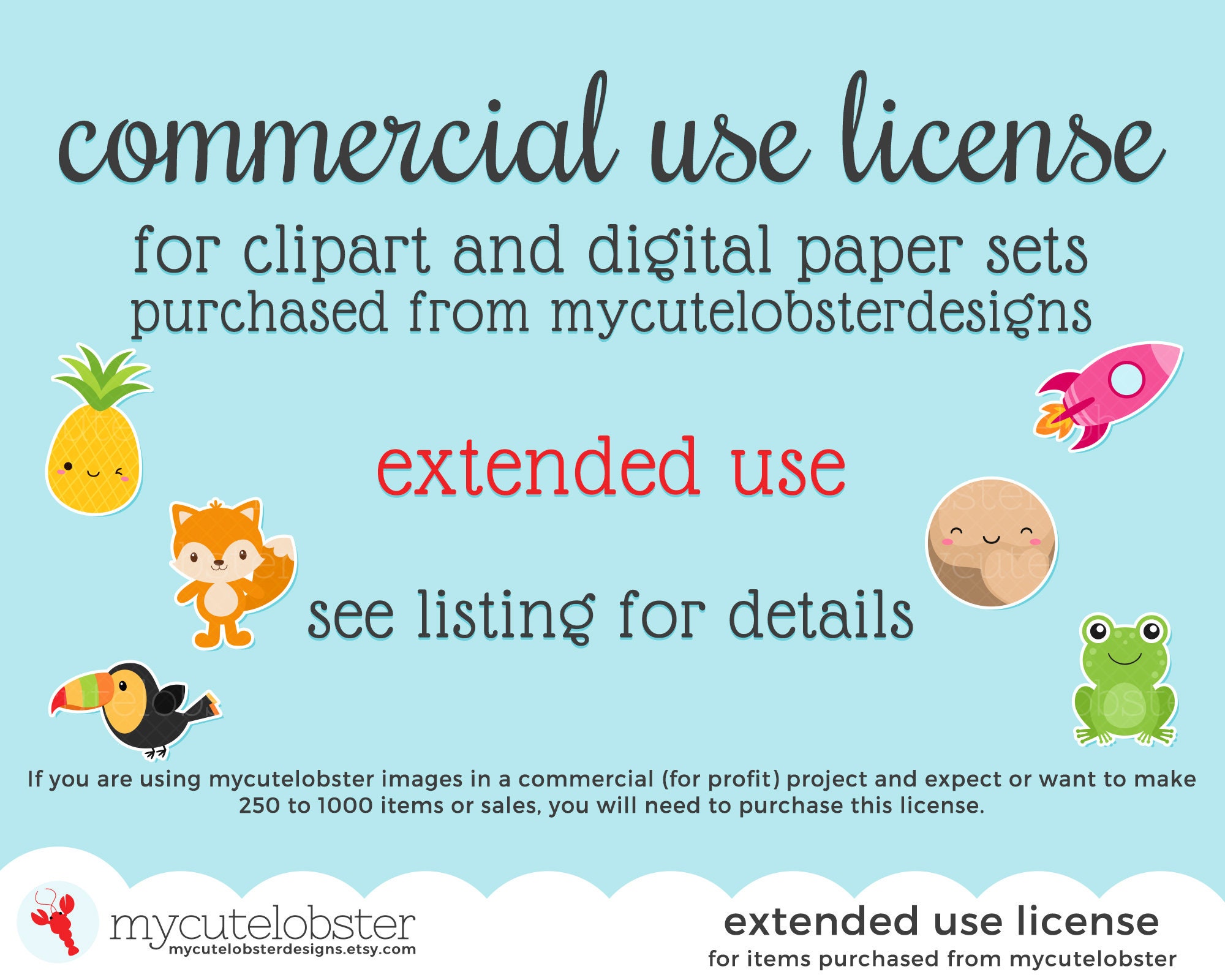 Quantity of Up to 1000 Extended License for Commercial Use of One Clipart Set Commercial Use of Clip Art Sets
