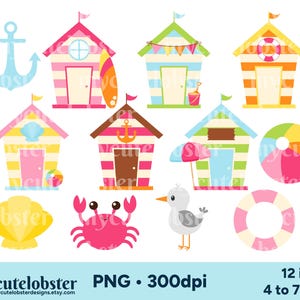 Clipart case sulla spiaggia, Clipart capanne sulla spiaggia, PNG case sulla spiaggia, Clipart spiaggia, Clipart estate, Case carine, Uso personale, Uso commerciale