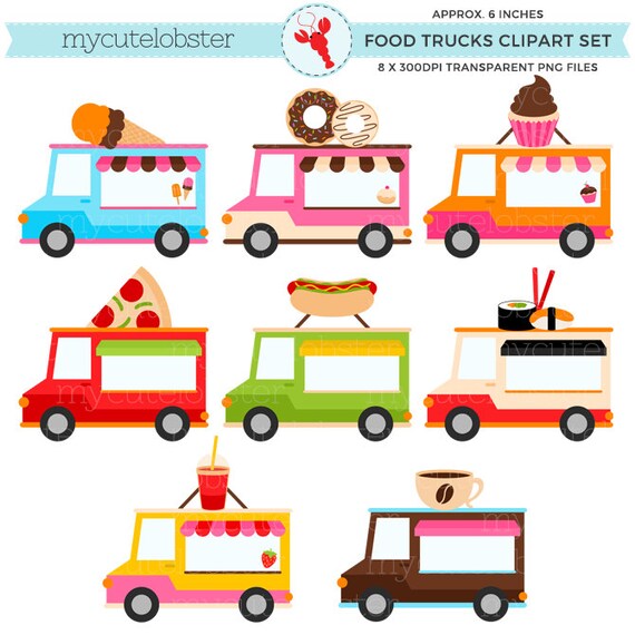 Food Trucks Clipart Set Clip Art Set Of Trucks Hotdog Pizza Ice Cream Food Vans Personal Use Small Commercial Use Instant Download