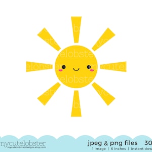 Happy Sun Single Clipart - sun clipart, sunshine clipart, cute sun clip art, happy - Instant Download, Personal Use, Commercial Use, PNG