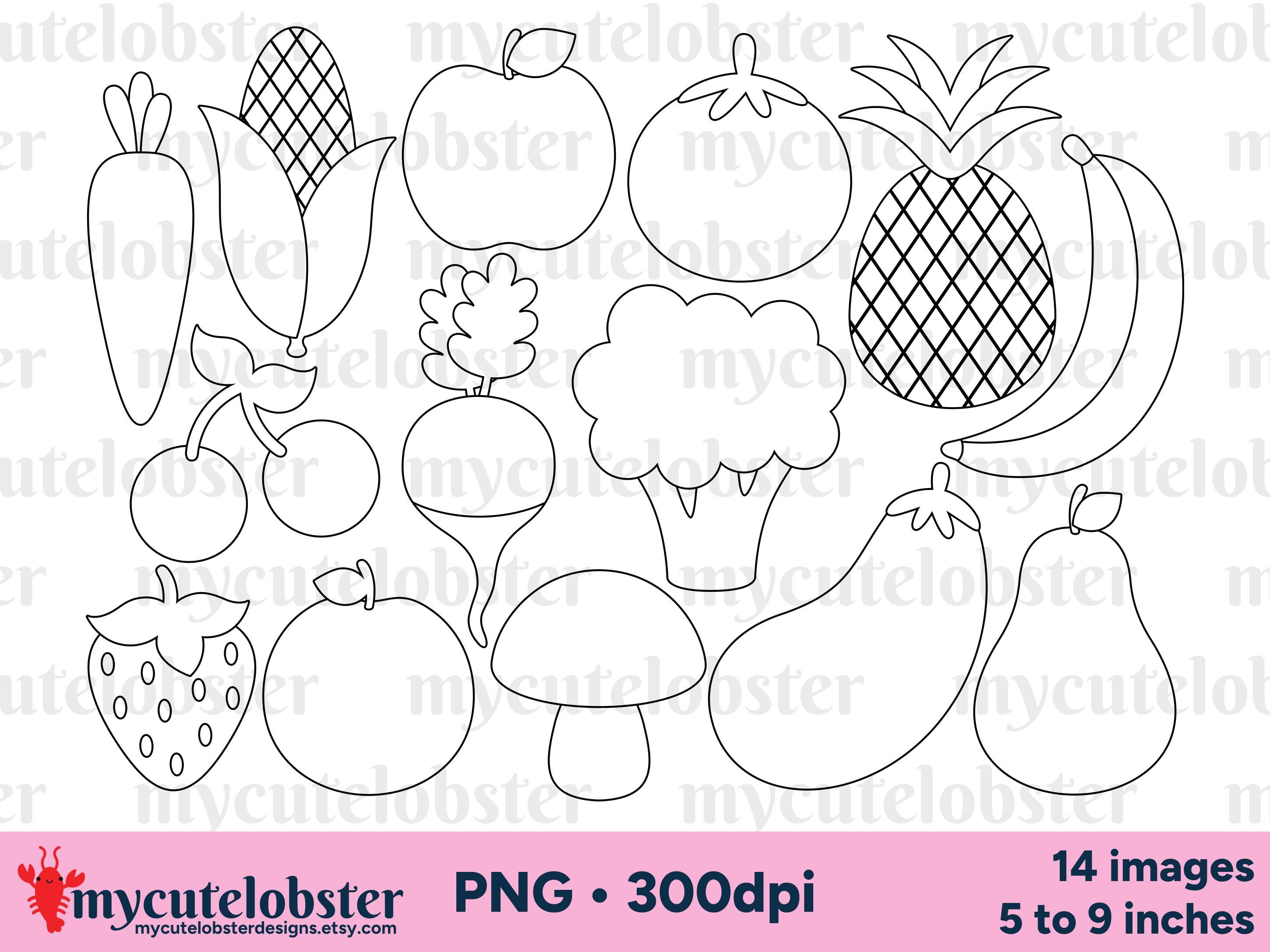 Fruit and Vegetables Digital Stamps, PNG Clipart Food Outlines for Personal  and Commercial Use - Etsy Finland, image size:2900x2175