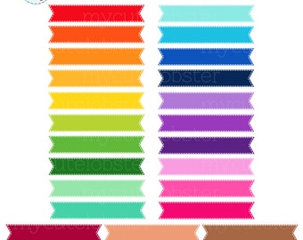 Stitched Ribbons Clipart Set - clip art set of rainbow ribbons, stitched ribbons - Instant Download, Personal Use, Commercial Use, PNG