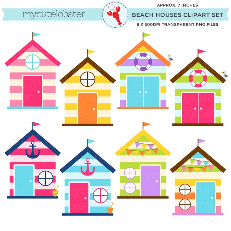 Beach Houses Clipart Set Clip Art Set Of Beach Houses Huts Beach House Summer Personal Use Small Commercial Use Instant Download