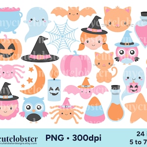 Pastel Happy Halloween Clipart - ghosts, potions, pastel halloween, pastel clipart - Instant Download, Personal Use, Commercial Use, PNG