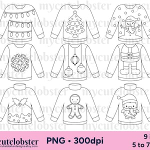 Sellos digitales de suéteres navideños: contornos navideños, sellos digitales de suéteres, jerséis - Descarga instantánea, uso personal, uso comercial, PNG