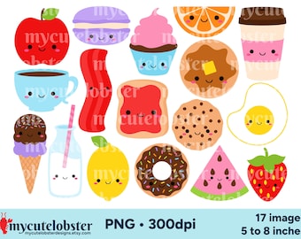 Food Clipart - happy breakfast food, dessert graphics, PNG Digital Download
