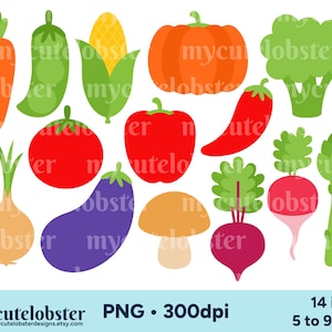 Clipart di verdure - set di clipart di mais dolce, carote, piselli, funghi, clipart di cibo - Download immediato, uso personale, uso commerciale, PNG