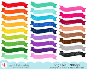 Rainbow Banners Clipart Set - clip art set of rainbow banners, rainbow banner clipart - Instant Download, Personal Use, Commercial Use, PNG