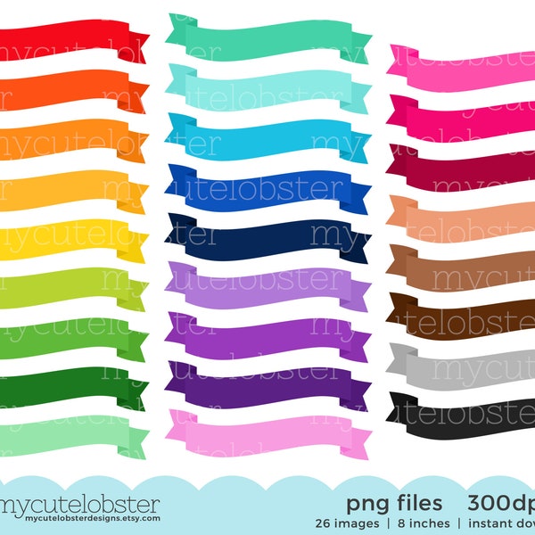Rainbow Banners Clipart Set - clip art set of rainbow banners, rainbow banner clipart - Instant Download, Personal Use, Commercial Use, PNG