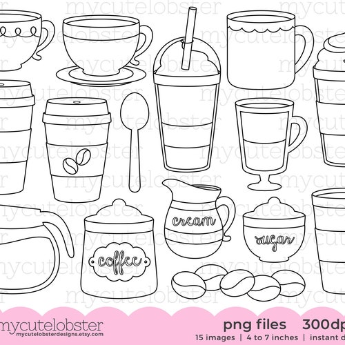 Coffee Digital Stamps Stamps Line Art Outlines Coffee - Etsy