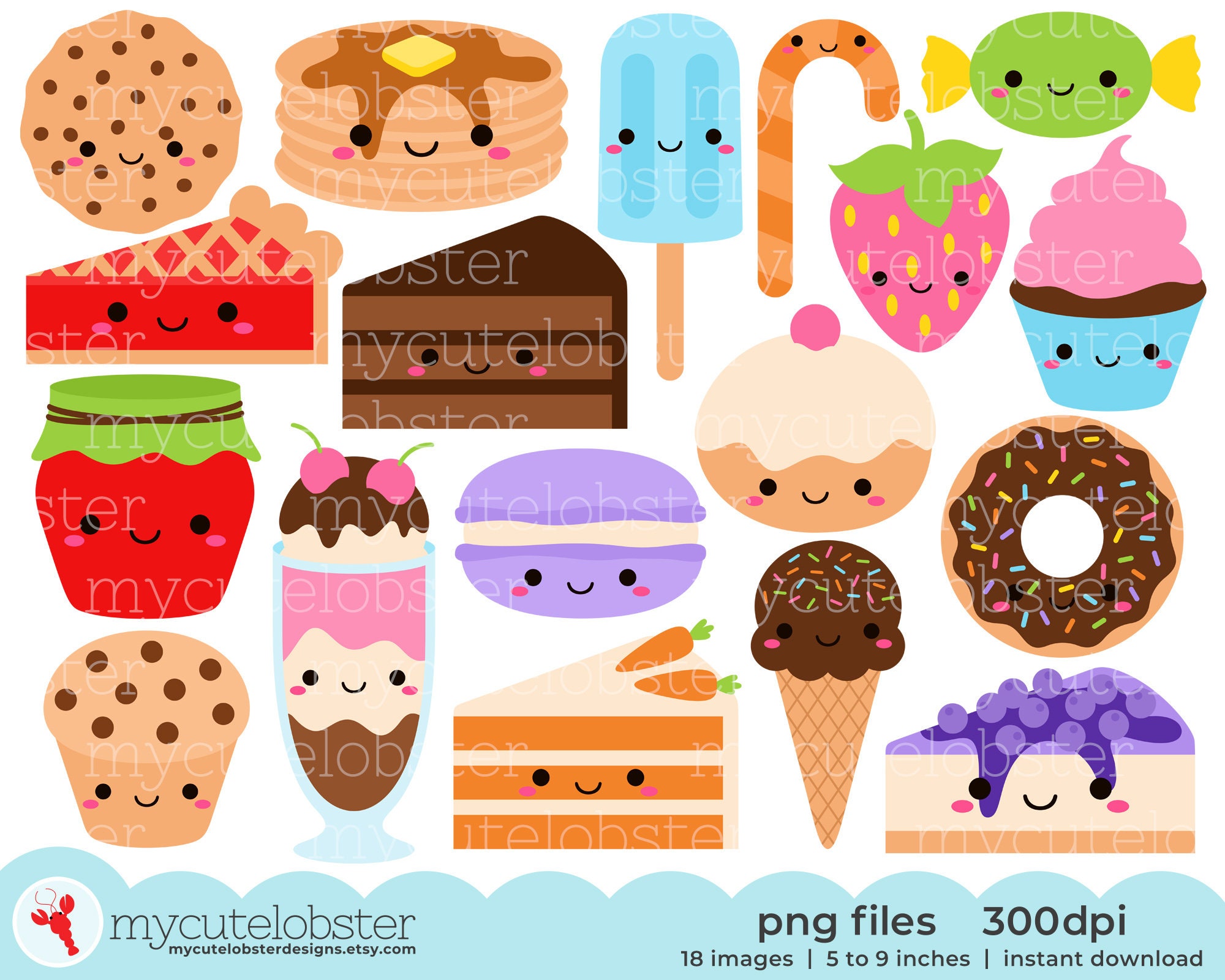 Cute Kawaii Stickers Desserts, Cakes, Ice Cream 18 Printable