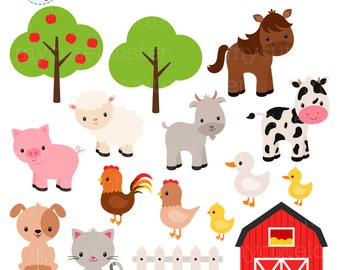 Farm Animals Clipart Set - farm, barn, farmyard animals, sheep, cow, horse, chicken - personal use, small commercial use, instant download