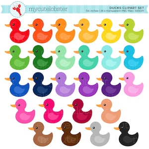 Conjunto de imágenes prediseñadas de patos arcoíris: imágenes prediseñadas de patos lindos, patos de baño, pato de goma, arcoíris: descarga instantánea, uso personal, uso comercial, PNG
