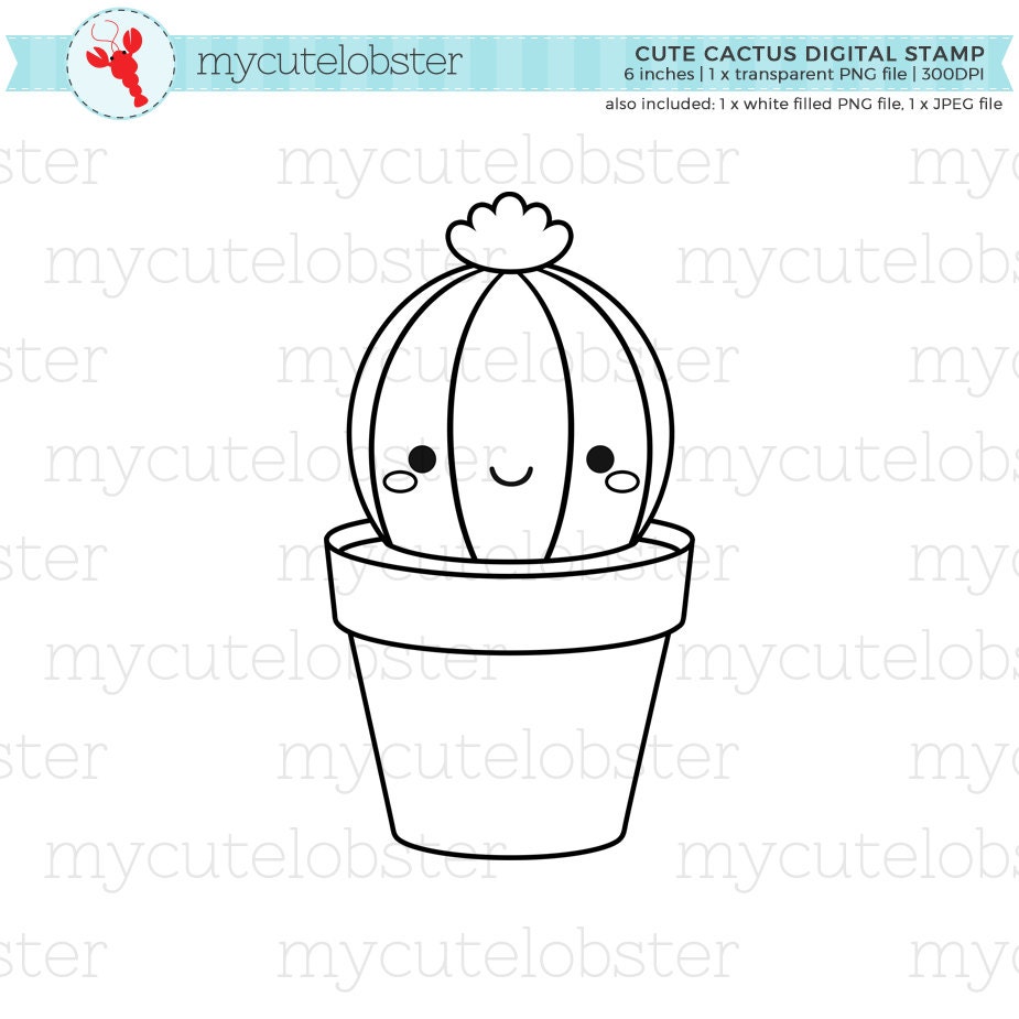 Cute Cactus Digital Stamp Clipart outline clip art cactus | Etsy