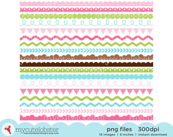 Borders Clipart Set - assorted borders clip art, scallop, ric rac, pennant, zig zag - Instant Download, Personal Use, Commercial Use, PNG