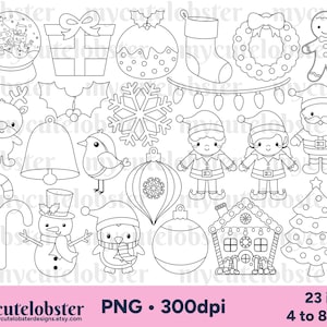 Carimbos digitais de Natal - papai noel, contornos, guirlanda, azevinho, conjunto de carimbos digitais de Natal - Download instantâneo, uso pessoal, uso comercial, PNG