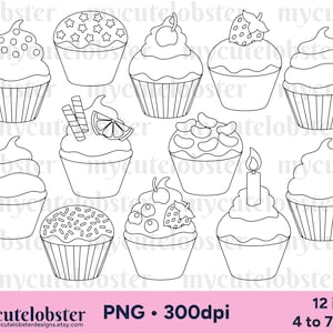 Tampons numériques pour petits gâteaux - jeu de tampons digi, contours de nourriture, tampons numériques pour gâteaux, dessert - téléchargement immédiat, usage personnel, usage commercial, PNG