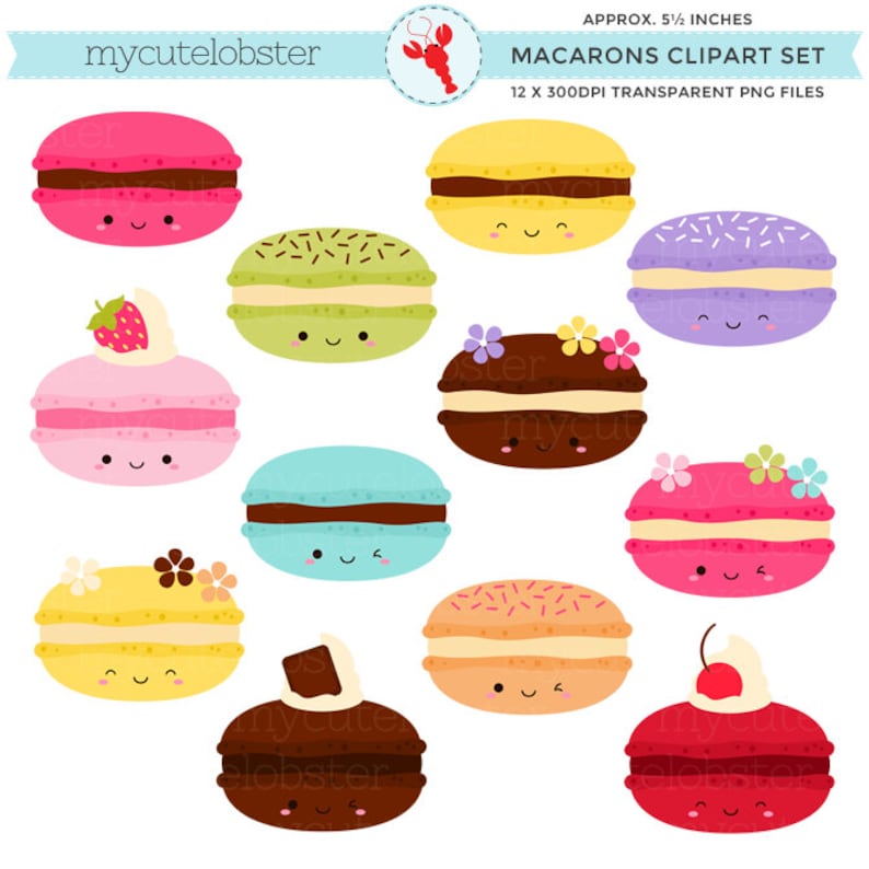 Happy Macarons Clipart Set cute macarons kawaii macarons Etsy