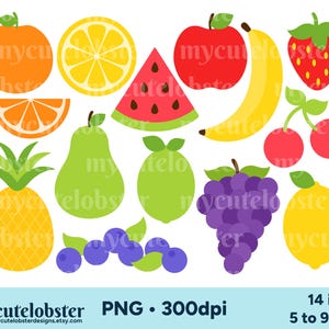 Clipart fruits - ensemble de clipart fraise, pomme, cerises, ananas, clipart nourriture - téléchargement immédiat, usage personnel, usage commercial, PNG