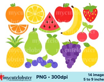Fruit Clipart - food clip art set, pineapple graphics, strawberry, PNG Digital Download