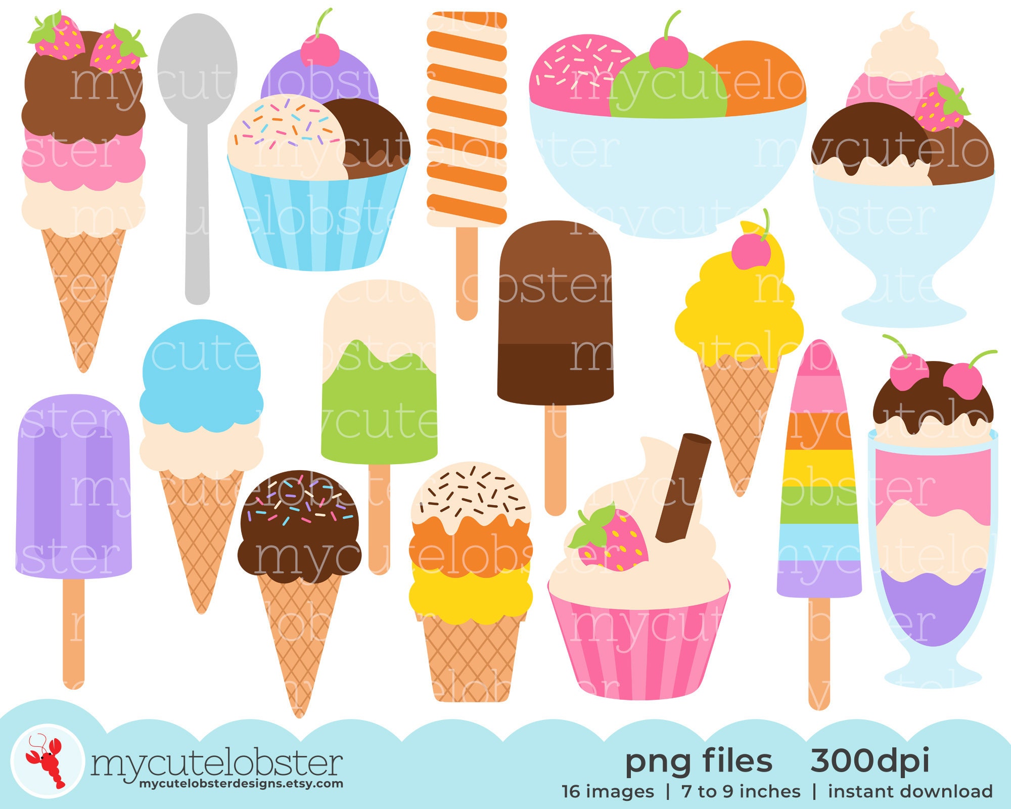 Ice Cream Clipart Set of Ice Cream Cones Ice Lolly Etsy Canada