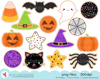 Halloween Cookies Clipart - cute cookies, fun halloween cookies, pumpkins, clip art - Instant Download, Personal Use, Commercial Use, PNG