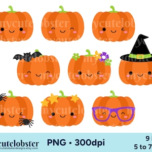 Cute Halloween Pumpkins Clipart - pumpkin clip art, halloween clip art, fun pumpkins - Instant Download, Personal Use, Commercial Use, PNG