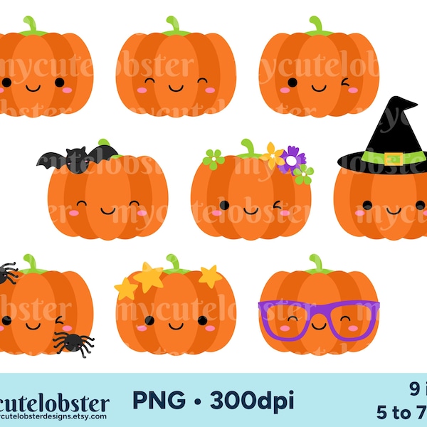 Halloween Pumpkins Clipart - set of pumpkin clip art, happy pumpkins, PNG Digital Download
