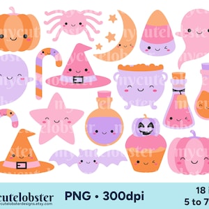 Fun Cute Halloween Clipart - cute halloween clipart set, ghosts, potions, pumpkins - Instant Download, Personal Use, Commercial Use, PNG