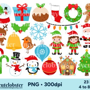Clipart Noël - ensemble de clipart père Noël, couronne, houx, cadeaux, Noël, lutin - téléchargement immédiat, usage personnel, usage commercial, PNG