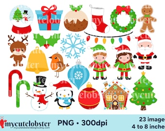 Christmas Clipart - festive graphics, santa clip art, PNG Digital Download