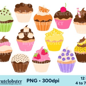 Cupcakes Clipart, süße Cupcakes Clipart, Essen Clipart, Kuchen PNG Clipart, Cupcakes Clipart-Set, persönlicher Gebrauch, kommerzielle Nutzung