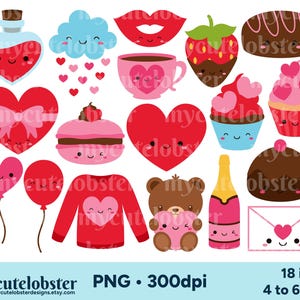 Lindo clip art de San Valentín: poción, cupcake, oso, feliz conjunto de imágenes prediseñadas de San Valentín - Descarga instantánea, uso personal, uso comercial, PNG