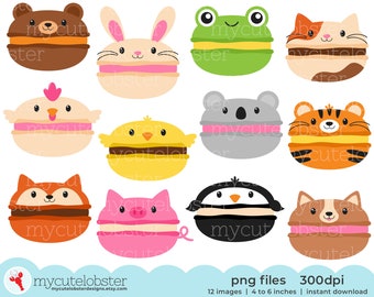 Animal Macarons Clipart - cute macarons, animal shaped macarons, cat, corgi, frog - Instant Download, Personal Use, Commercial Use, PNG