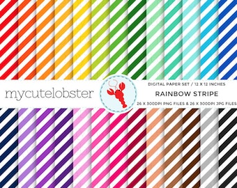 Rainbow Stripe Digital Paper Set - stripes, stripe, diagonal stripe paper pack - Instant Download, Personal Use, Commercial Use, PNG