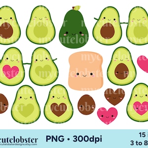 Schattig avocado's clipart, happy avocado's clipart, schattige avocado eten clipart, avocado png, schattige avocado, toast, persoonlijk gebruik, commercieel gebruik