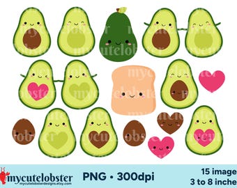 Avocado-clipart - set happy avocado's, guacamole, digitale download png
