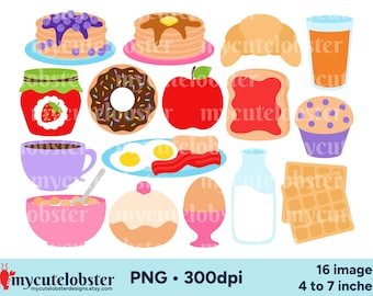 Breakfast Food Clipart - food graphics, toast clip art, pancakes, PNG Digital Download